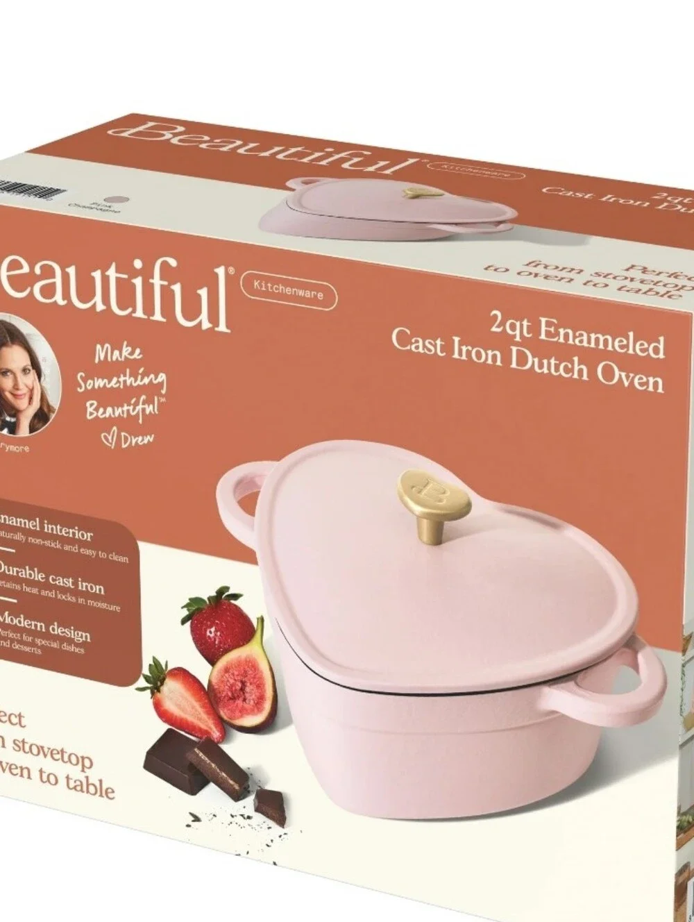 Beautiful 2QT Cast Iron Heart Dutch Oven- Pink